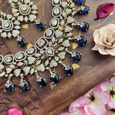 Stylish Victorian Diamond Choker- Blue Beads-VV1464